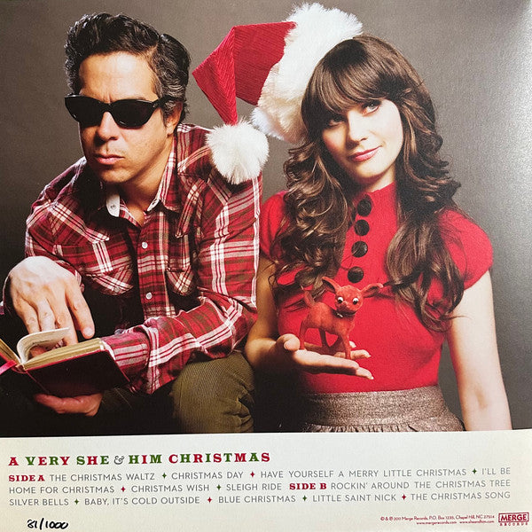 She & Him : A Very She & Him Christmas  (LP, RE, Cle + 7", Shape, Single, RE, Red + Album, )