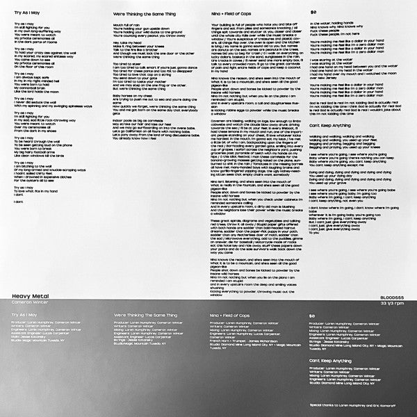 Cameron Winter : Heavy Metal (LP, Album, Ltd, Num, Bla)