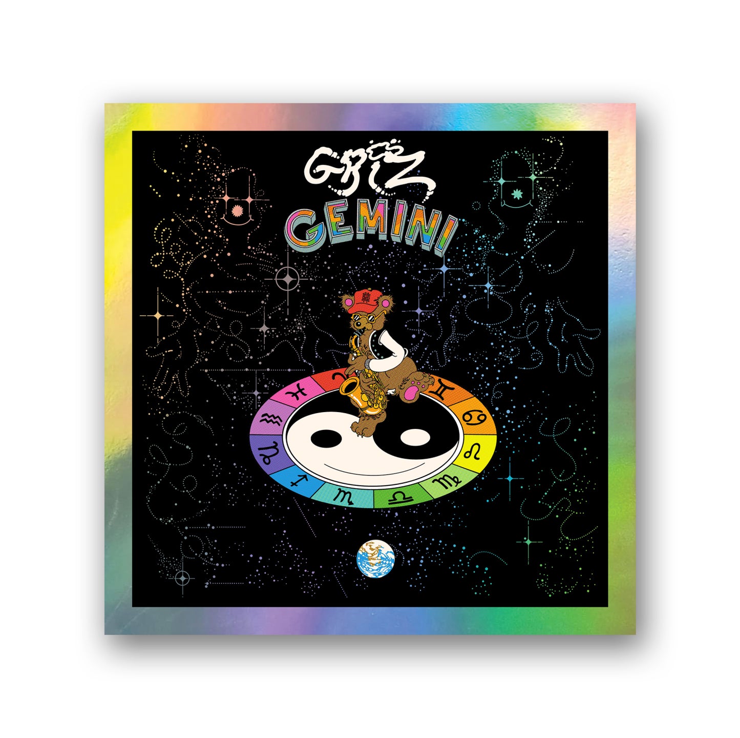 SIGNED GRiZ Limited Edition GEMINI EP 18" x 18" Rainbow Foil Poster